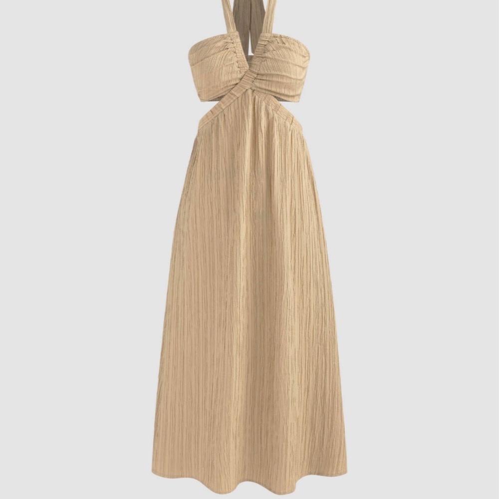 Texture Halter Criss Cross Cut Out Cami Midi Dress